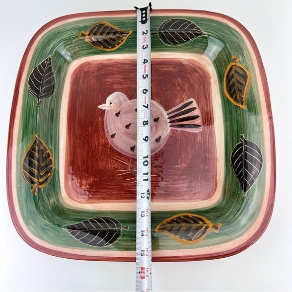 VIETRI Large Square Ceramic Platter Serving Foresta Bird Leaves Made in Italy - Picture 7 of 8